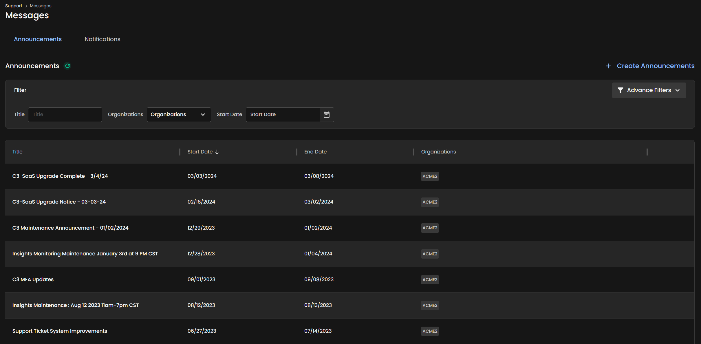 Messages - Announcements