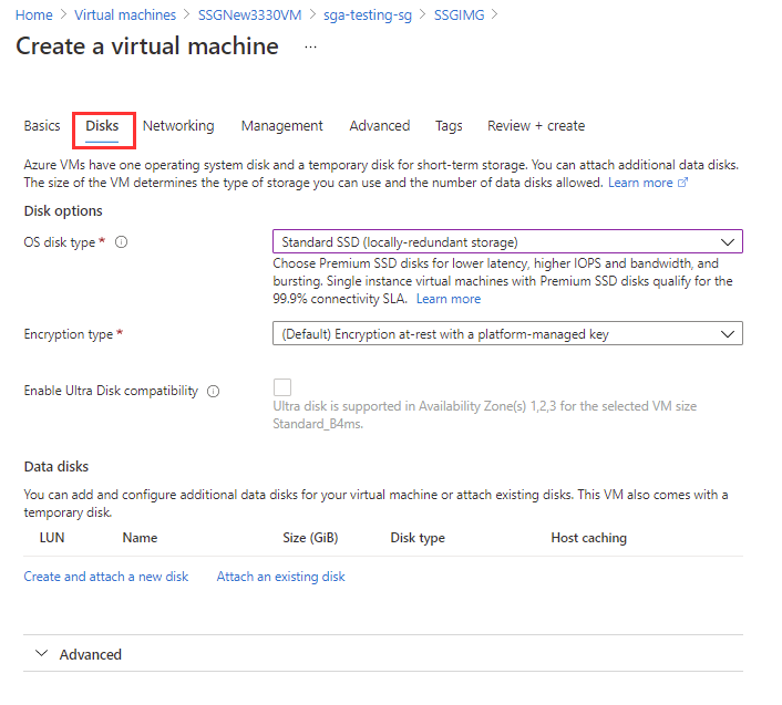 Azure VM Configuration - Disks
