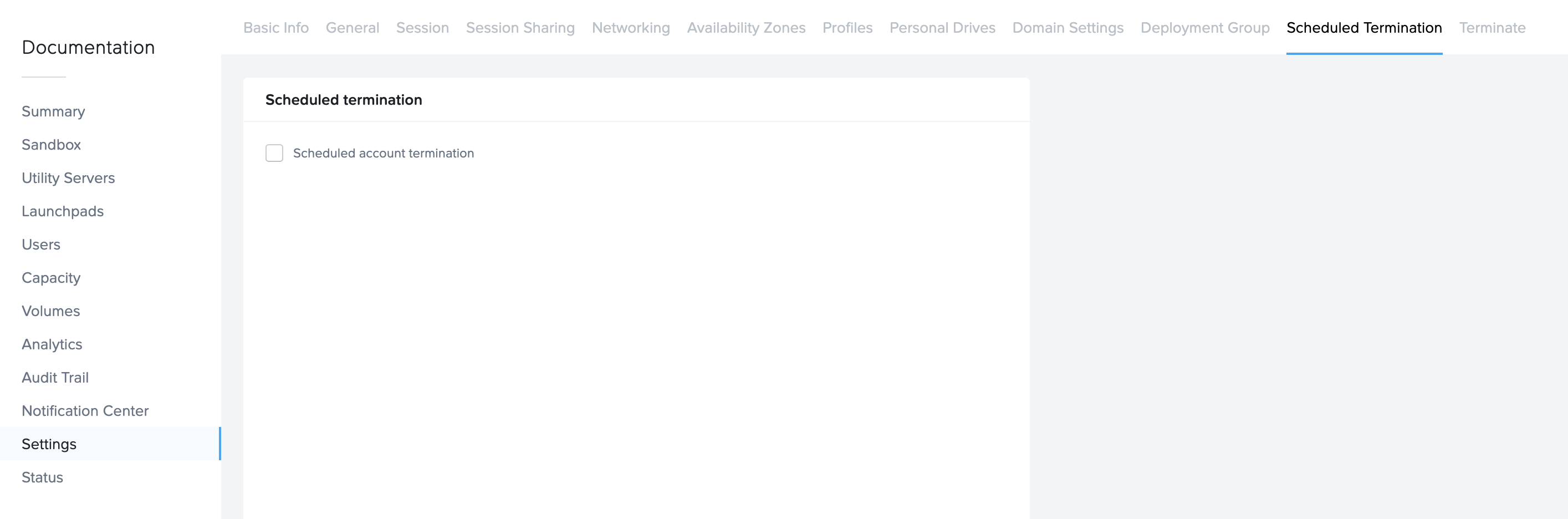 Settings > Terminate