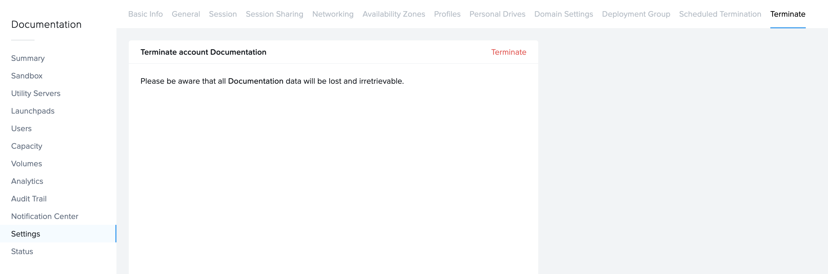 Settings > Terminate