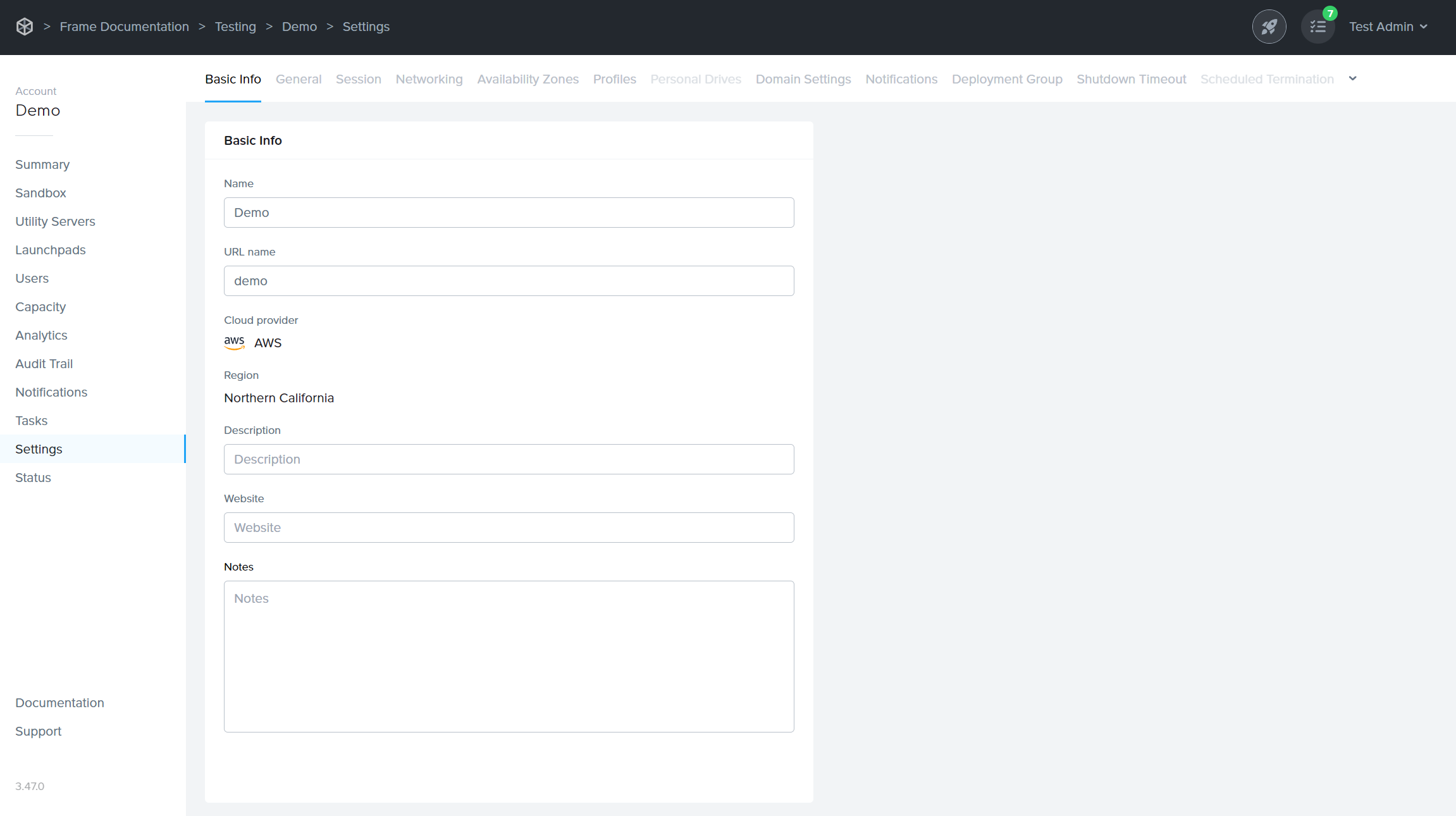 Dashboard - Settings