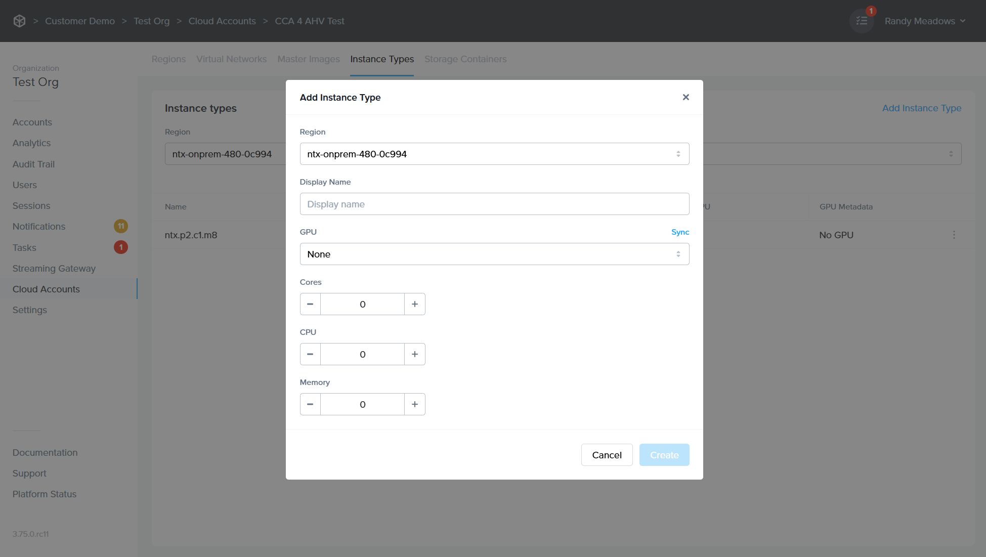 Cloud Connector Appliance - Add Instance Type