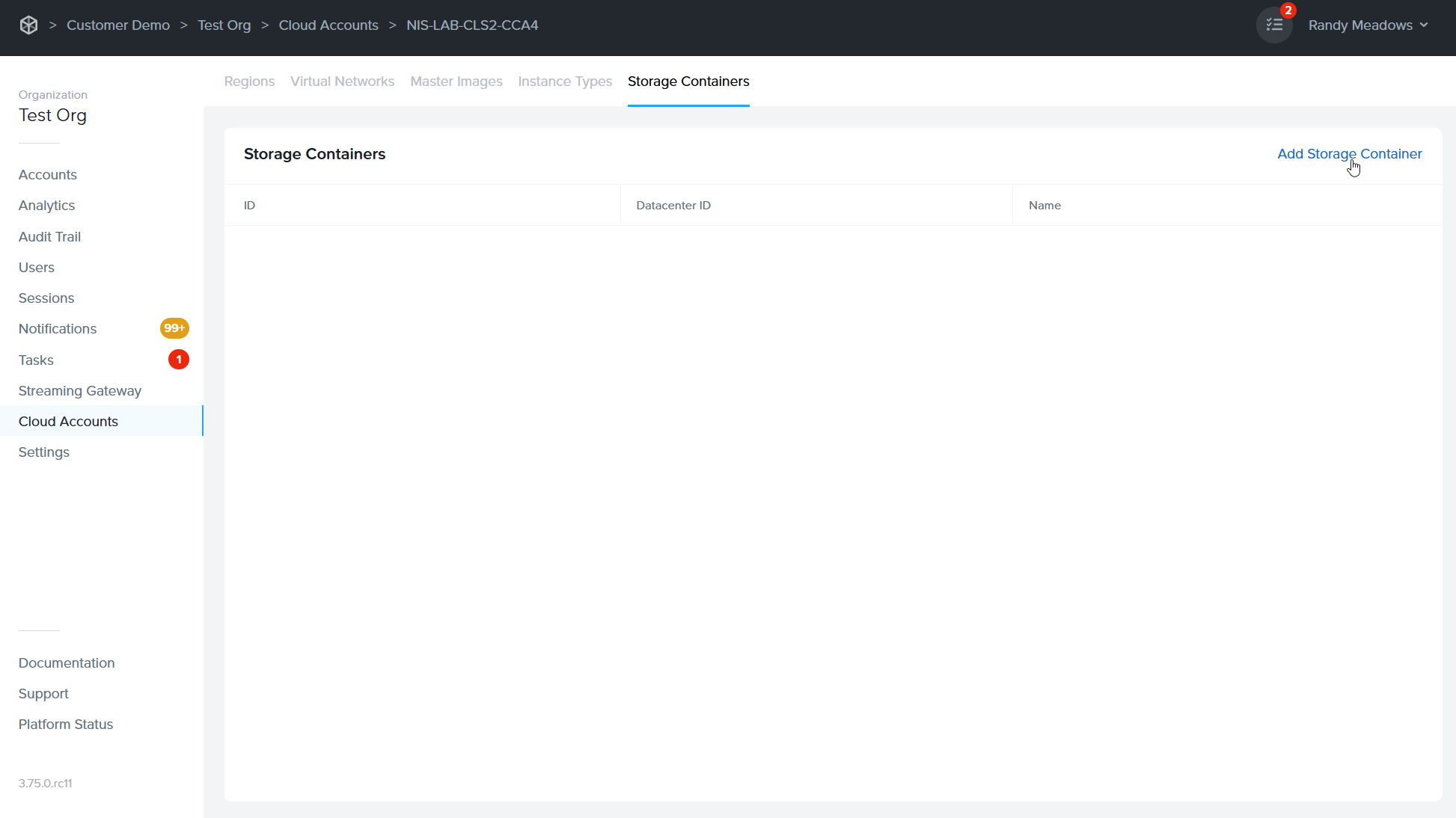 Cloud Connector Appliance - Add Storage Container