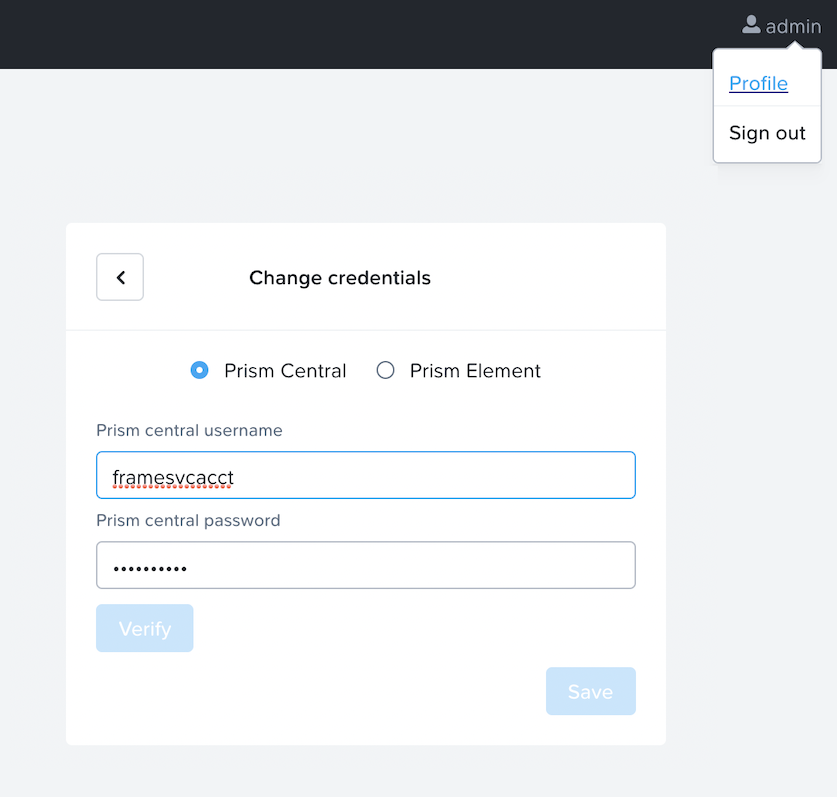CCA Dashboard - Change Credentials