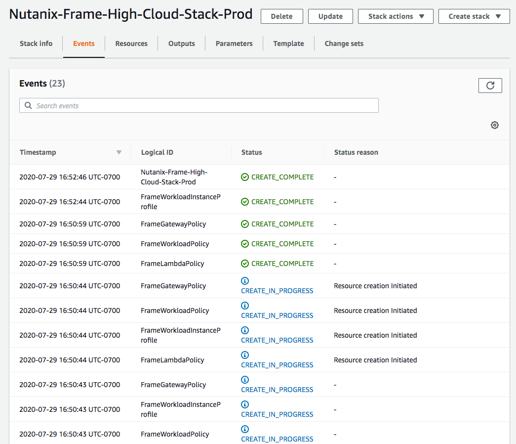AWS Console - CloudFormation Stack Creation Status