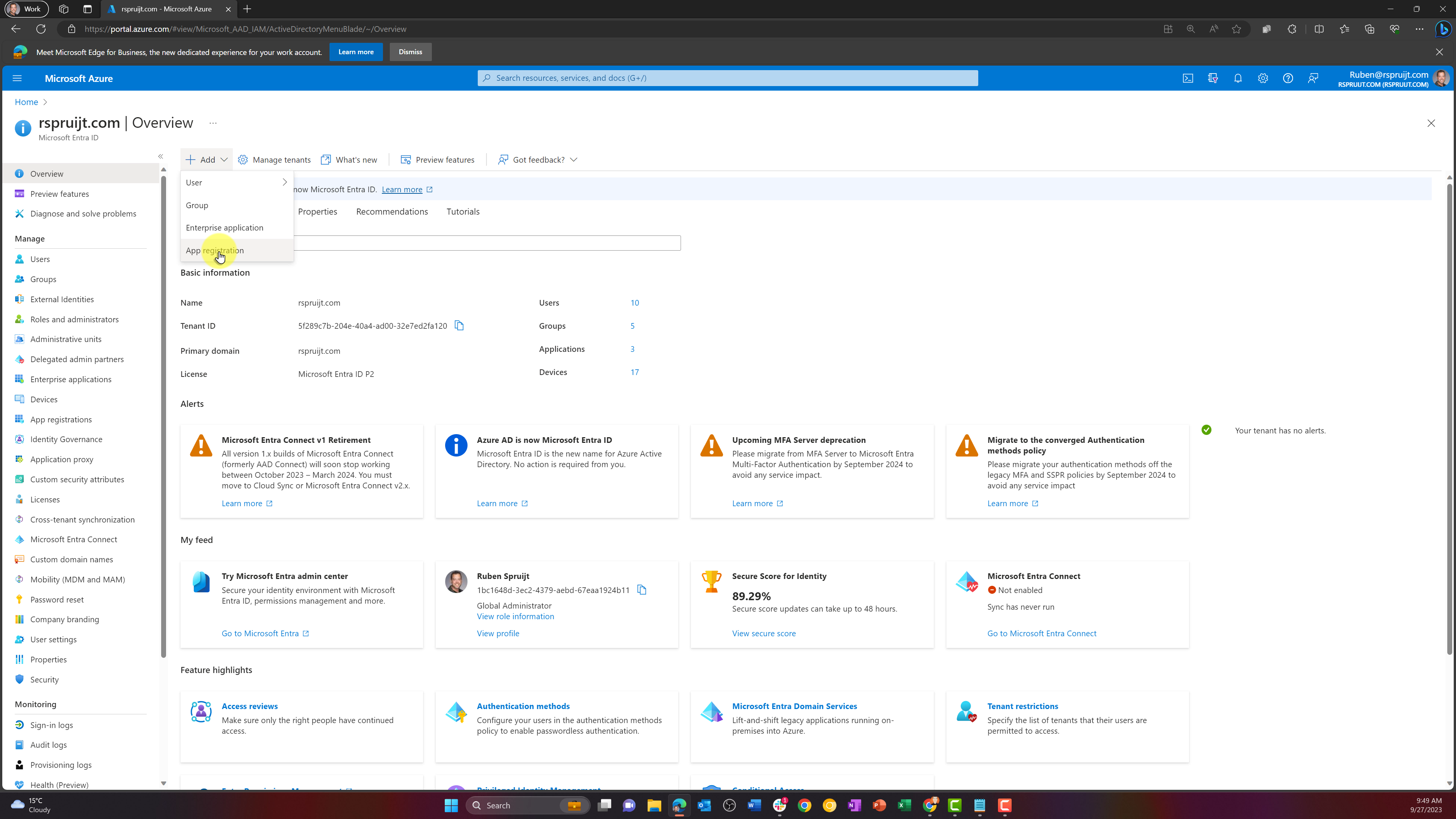 Azure Portal - Create App Registration