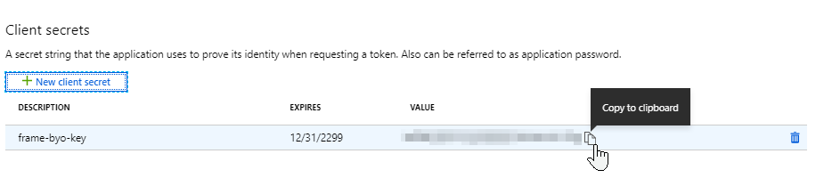 Azure Portal - Client secrets