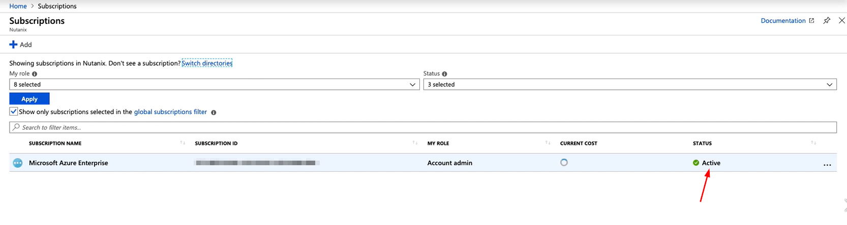 Azure Portal - Active Subscription