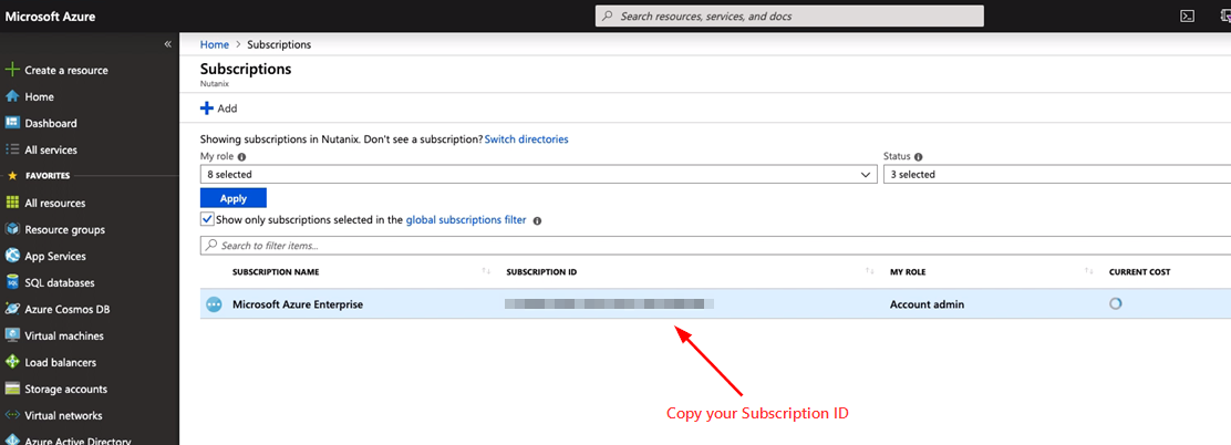 Azure Portal - Subscription ID