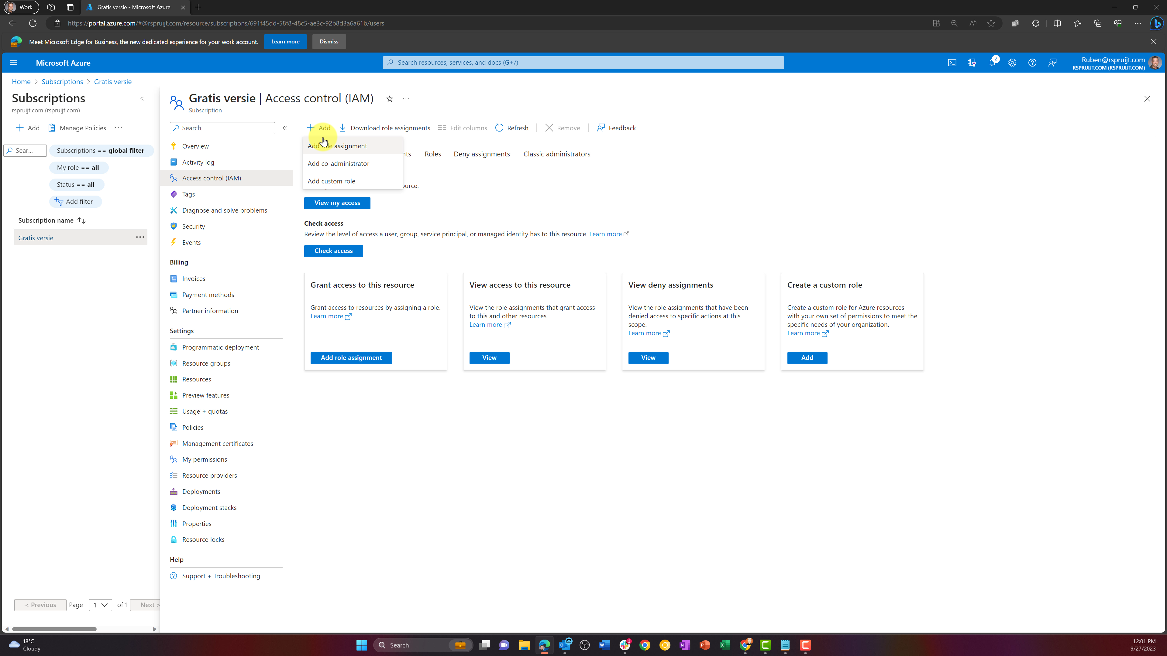 Azure Portal - Add Role Assignment