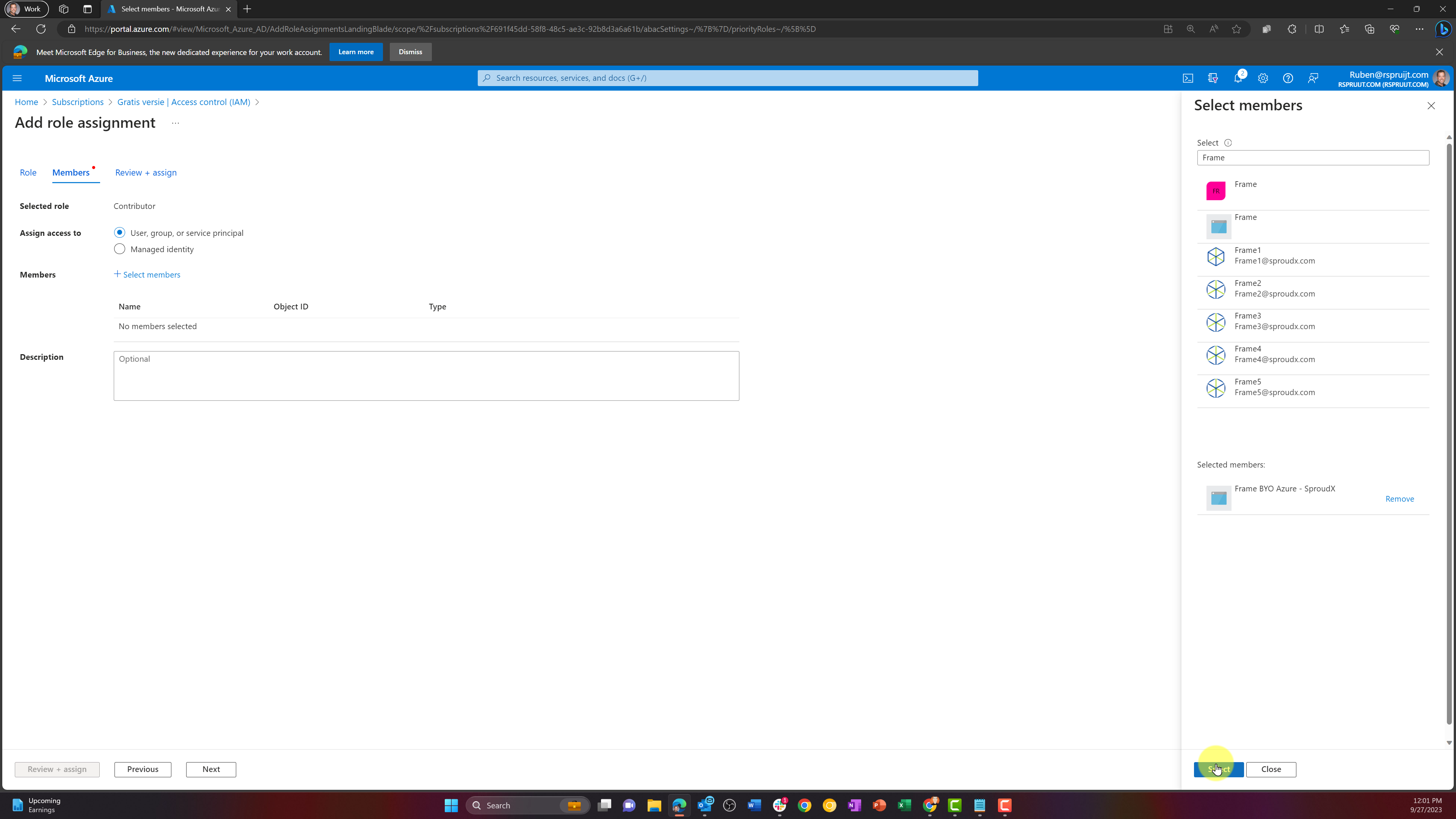 Azure Portal - Specify Members