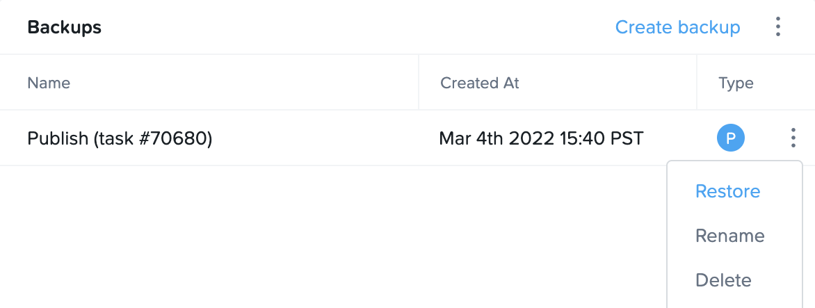 Restore option for Backups