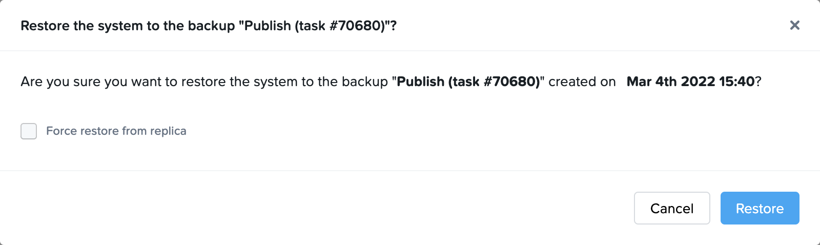 Confirm a restoration