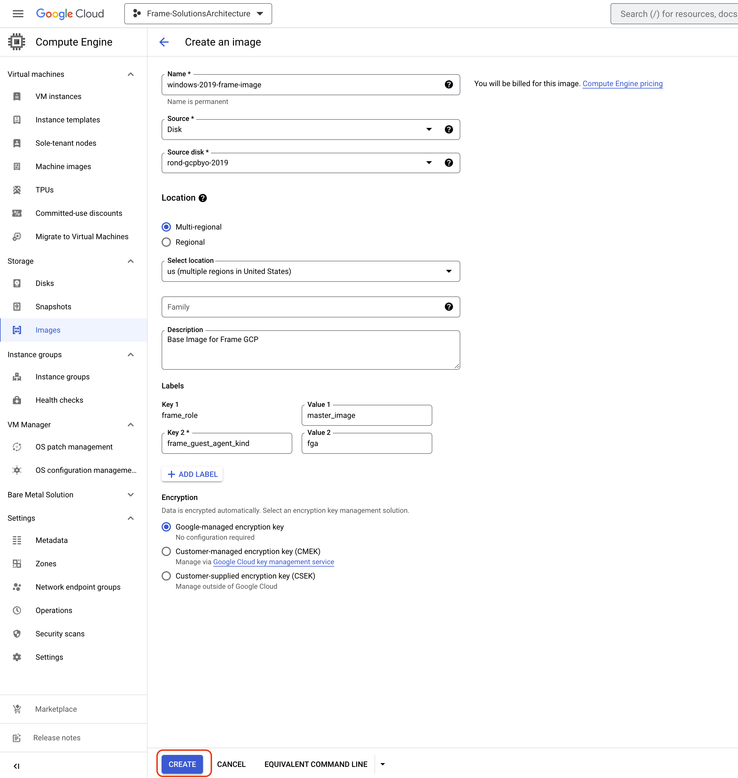 GCP Console - Create an Image