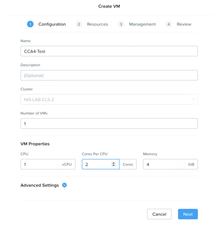 Prism Central - Specify VM Configuration