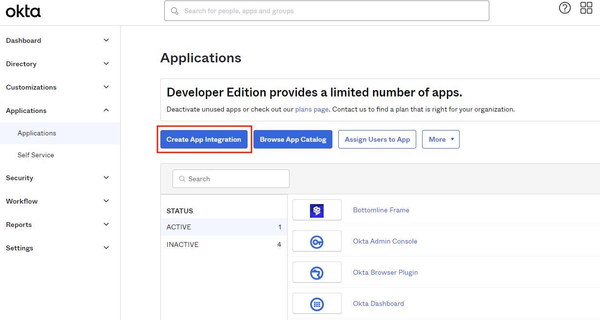 Create our Frame "application" in Okta