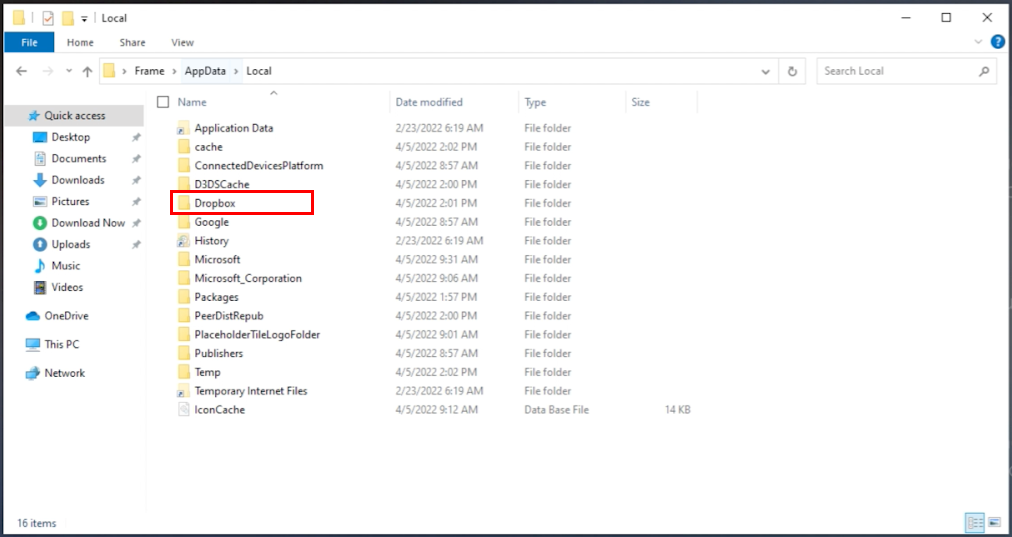 Dropbox folder in Local AppData
