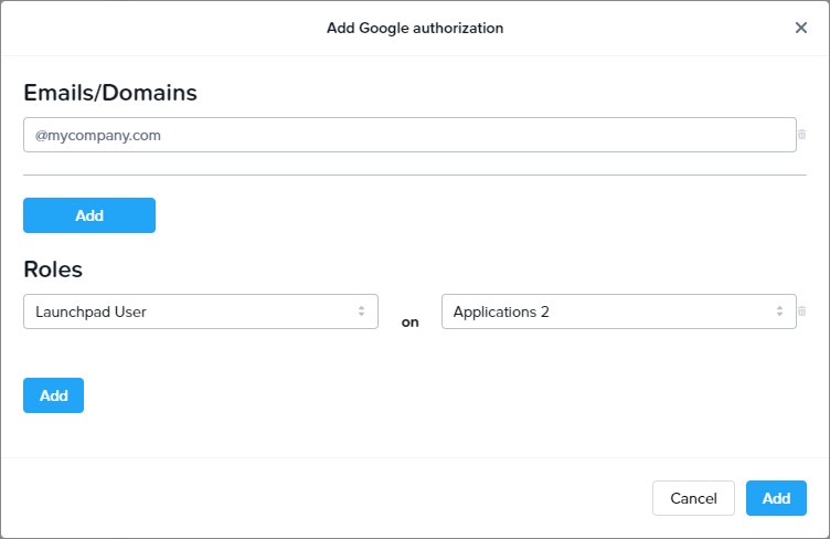 Example role settings using a domain