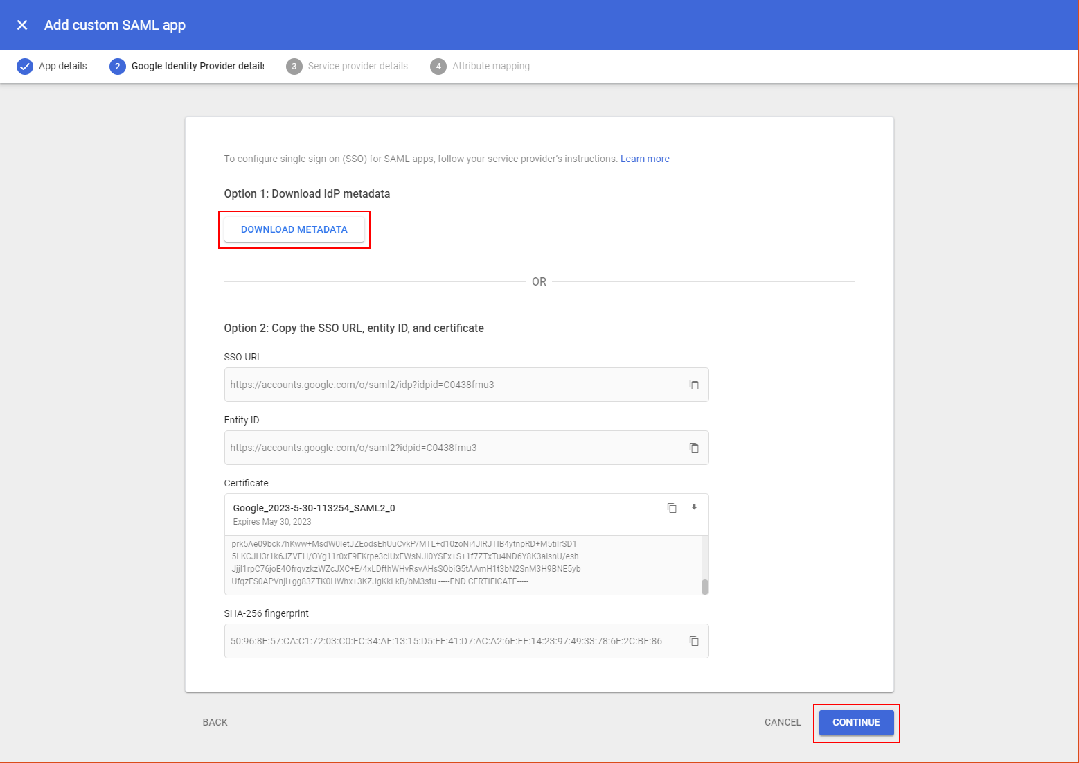 Download metadata from Google