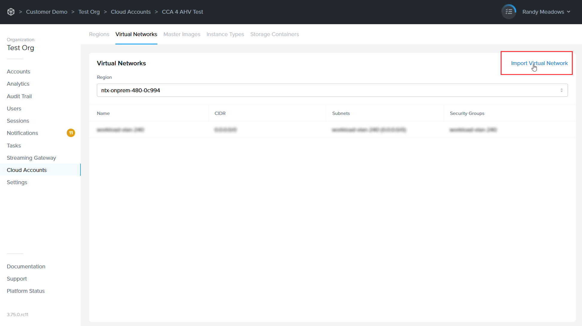 Cloud Connector Appliance - Import Virtual Network
