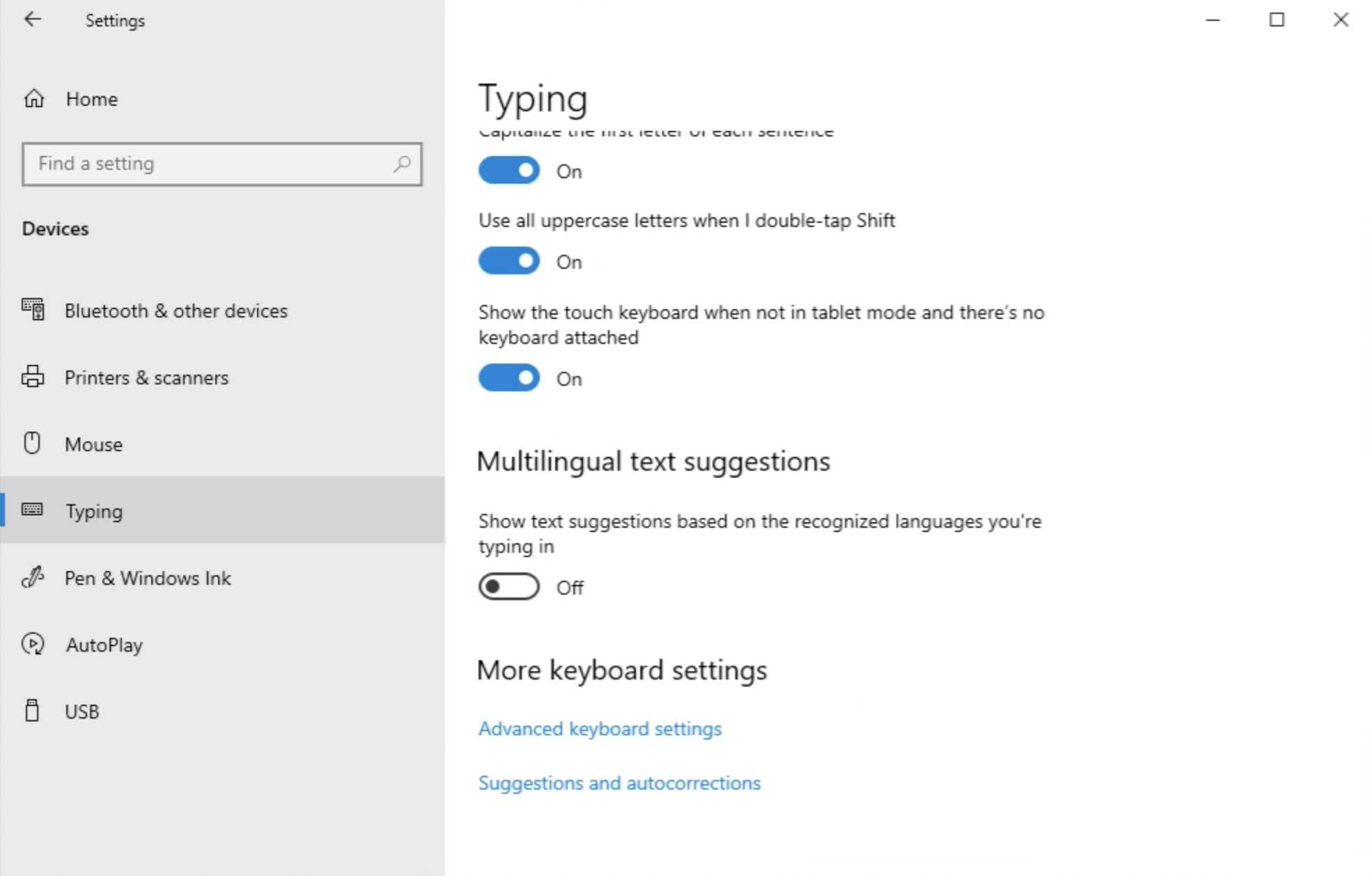 Windows Server 2016 Control Panel - Typing