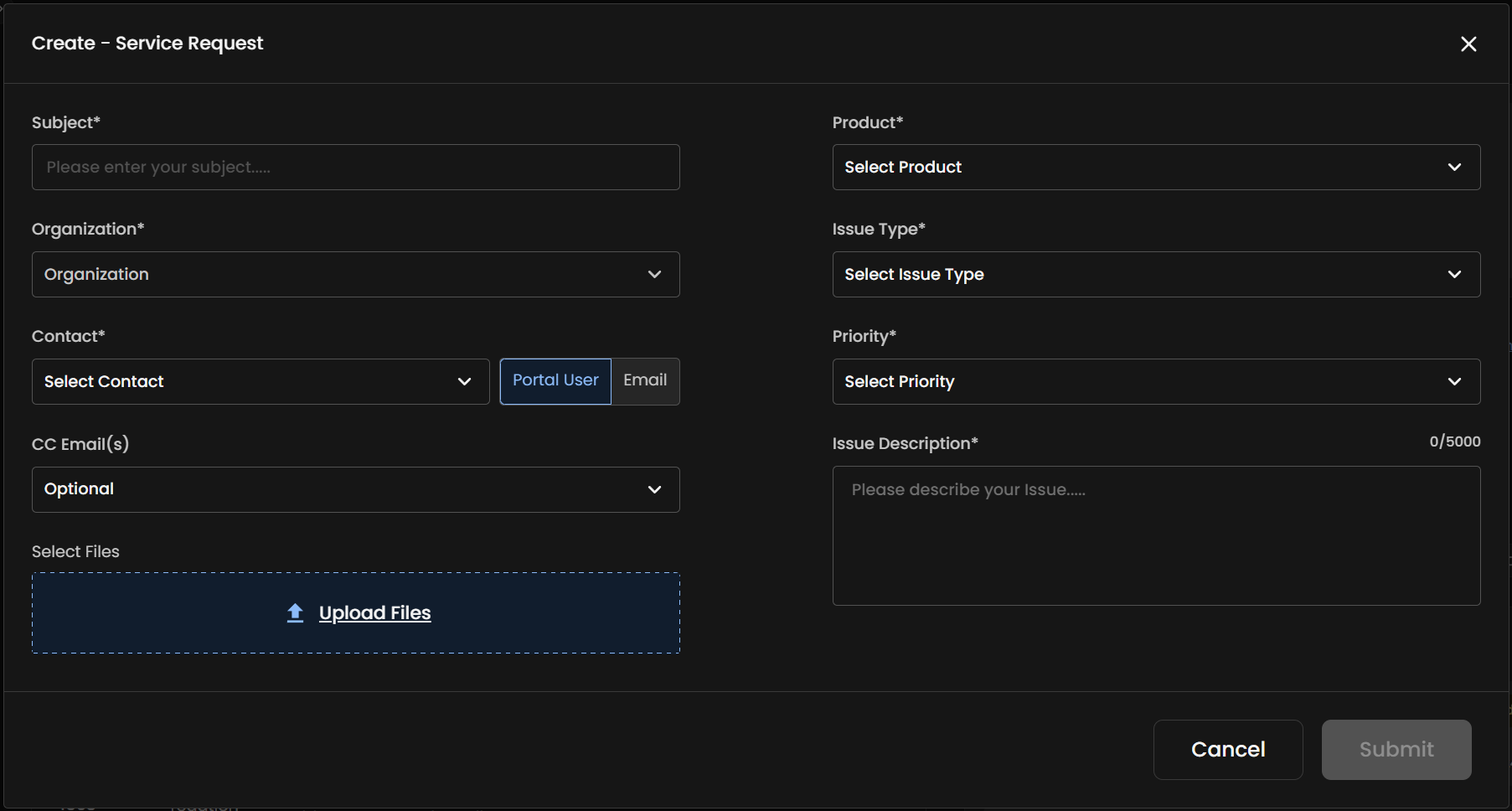 Service Requests - Submit