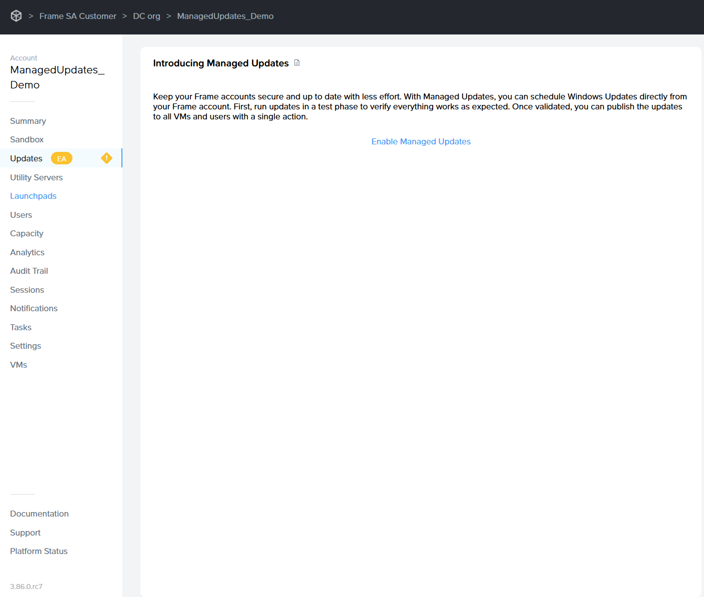 Account Dashboard > Updates
