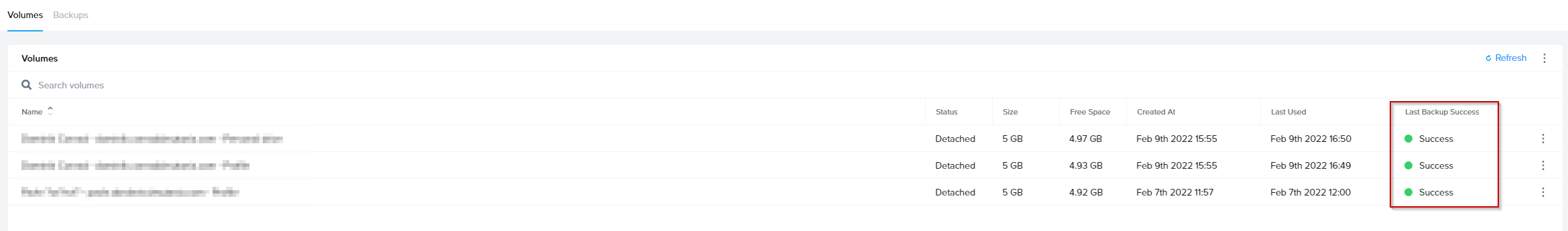 A few minutes later, all three user volumes had been backed up