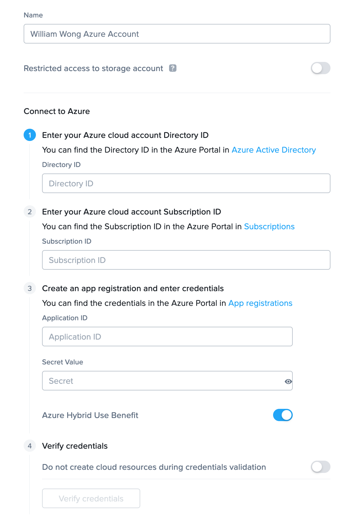 Frame Console - Add Cloud Account