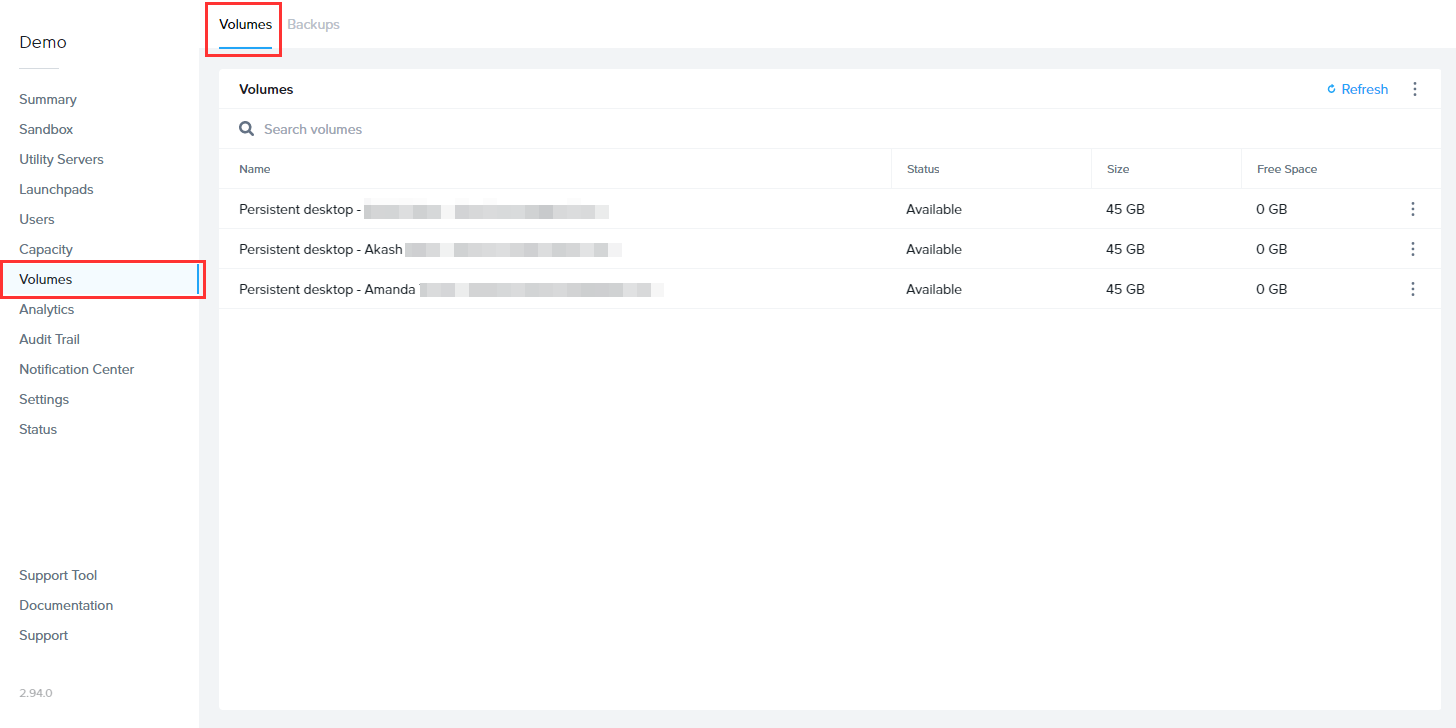 Persistent Desktop Volumes
