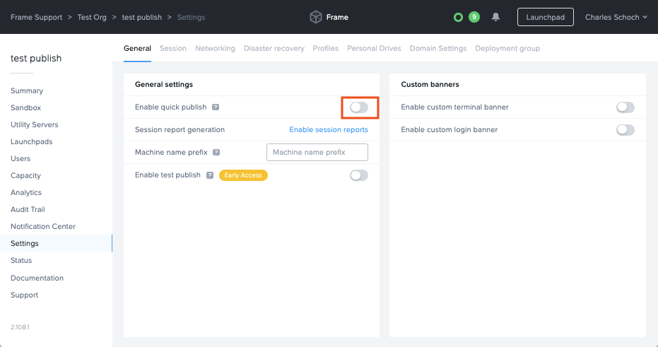 Enable quick publish