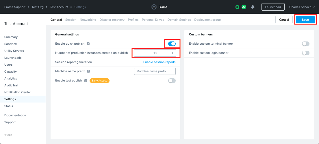 Quick publish settings