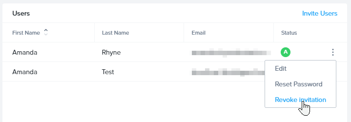 Basic Authentication Tab - Revoke an invitation