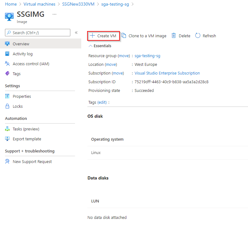 Create Azure VM from Image