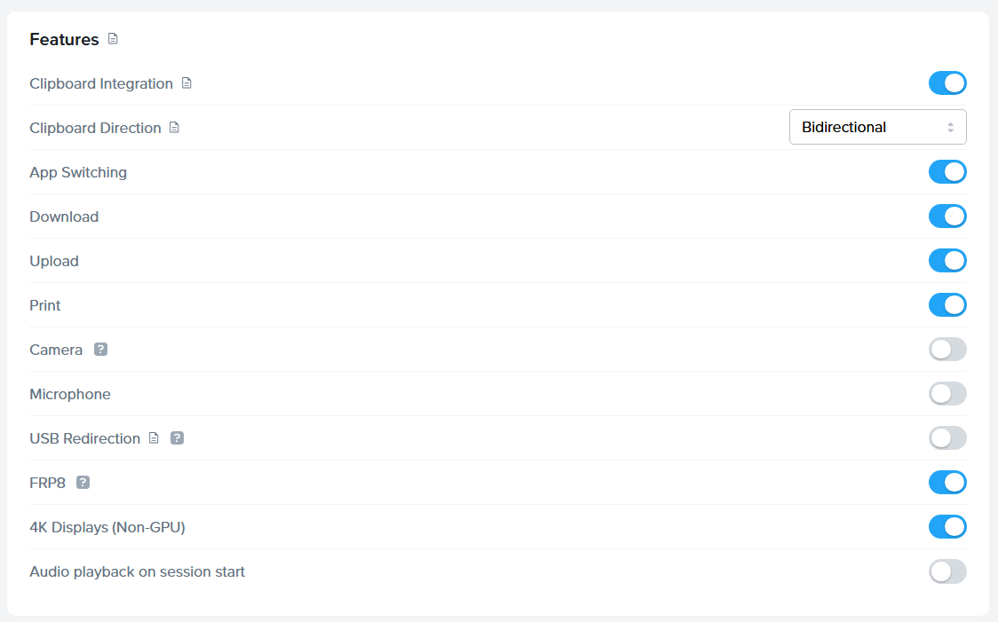 Session Settings - Features