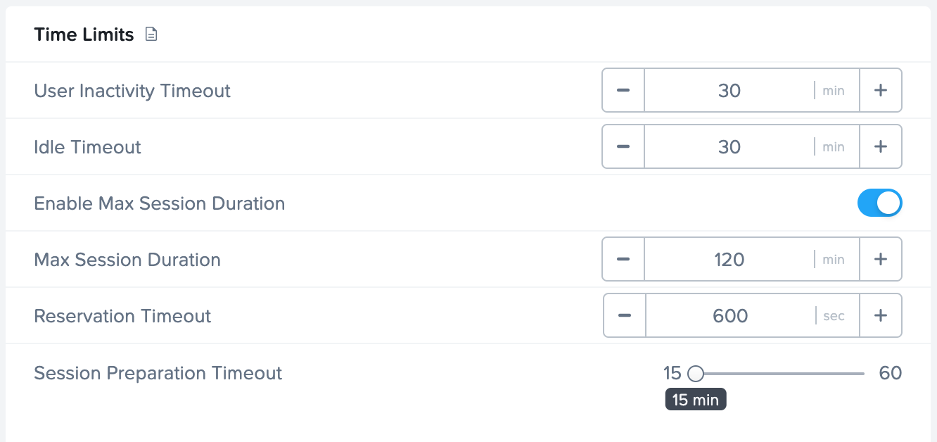 Session Settings - Time Limits