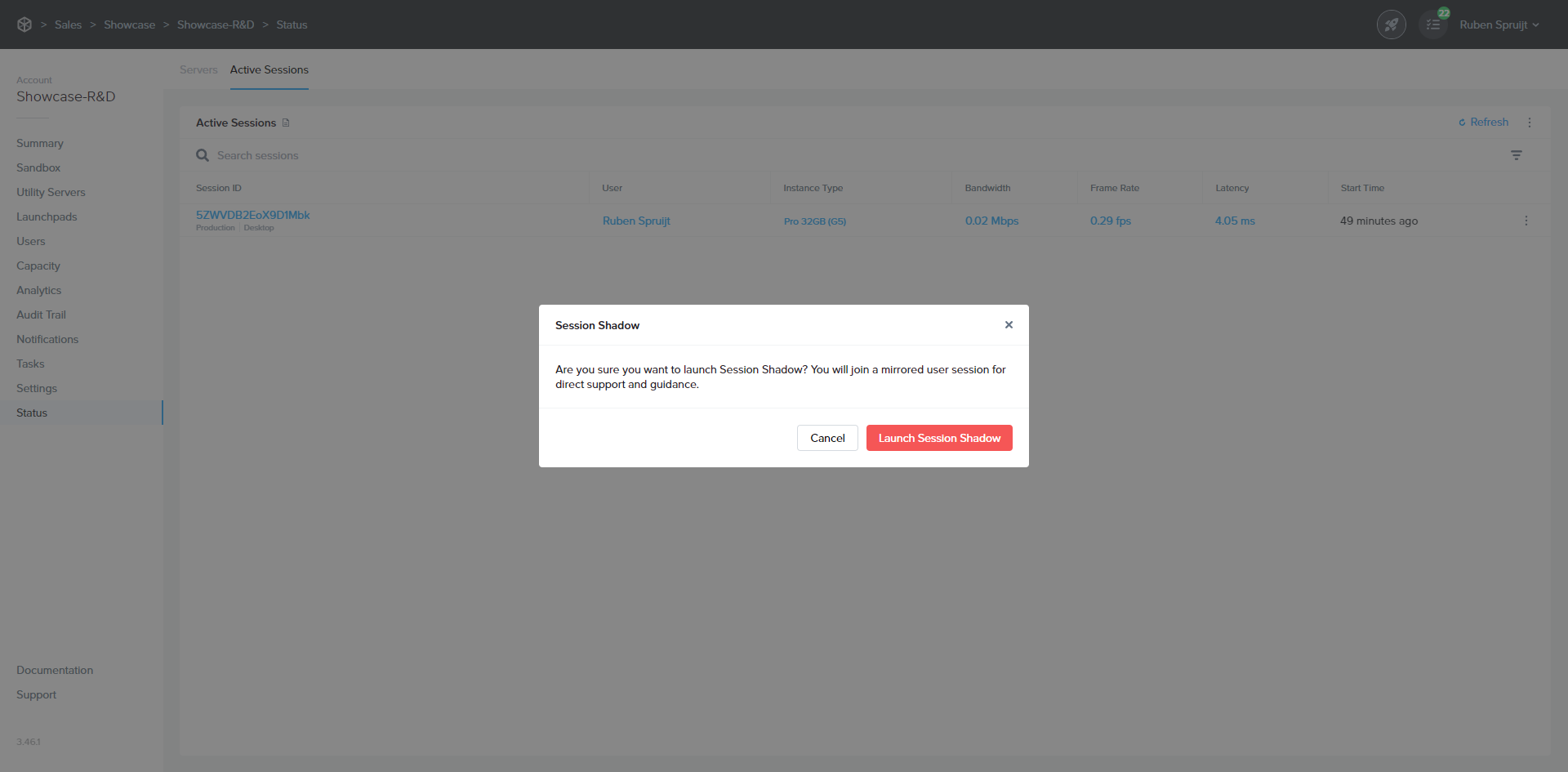 Confirm Launch Session Shadow