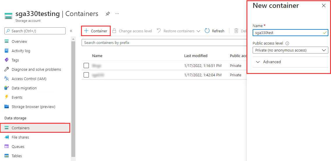 Azure Storage Container Creation