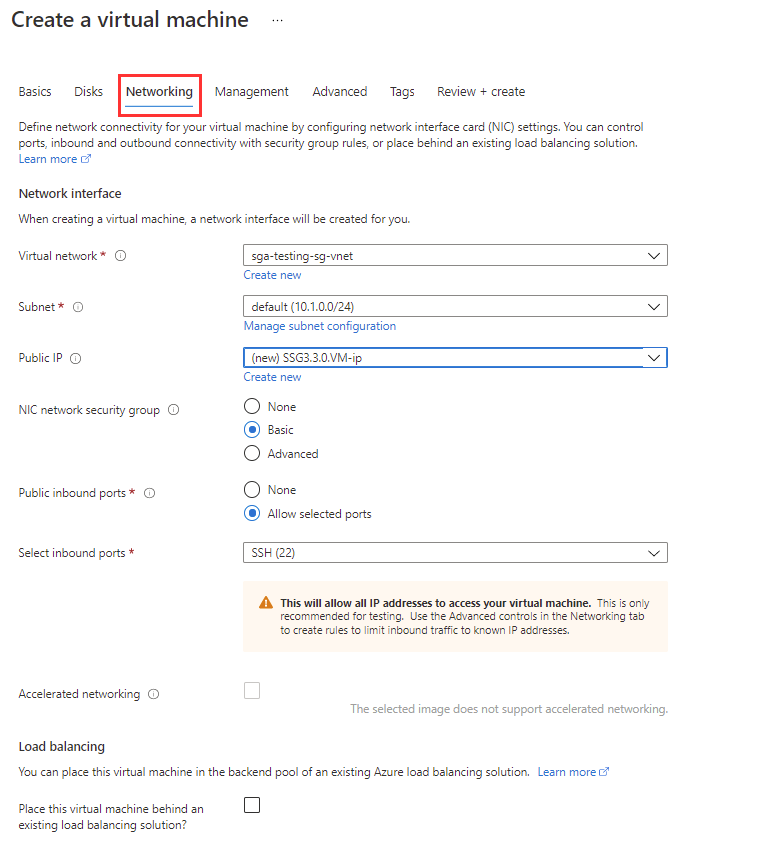 Azure VM Configuration - Networking