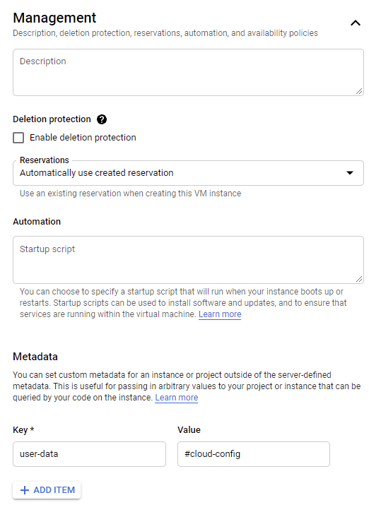 Create VM - Management