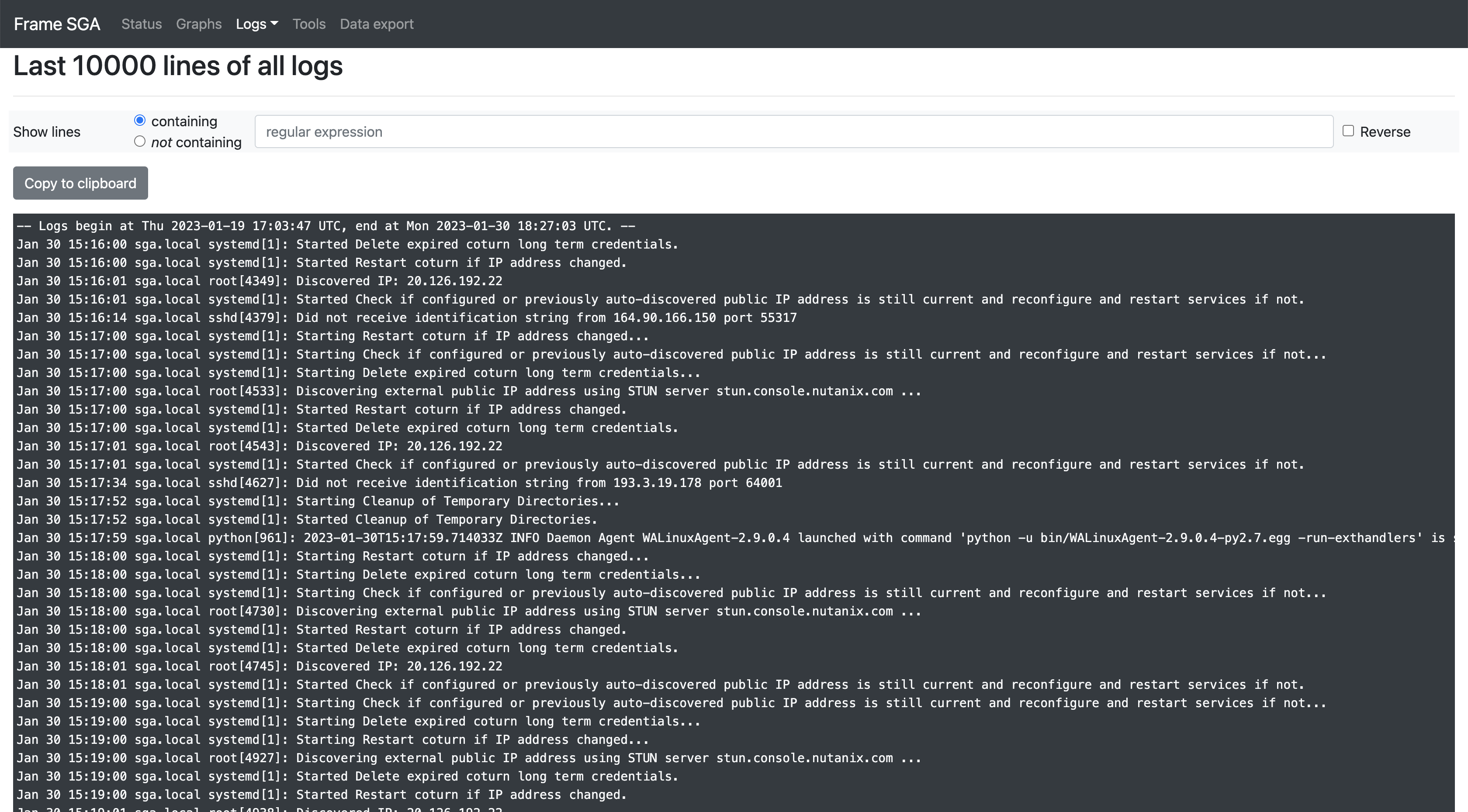 SGA Management Console - Log Access