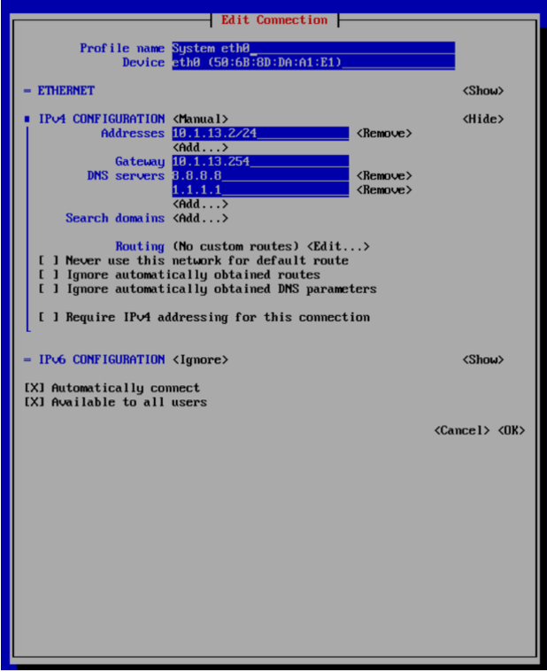 SGA VM - Edit Connection