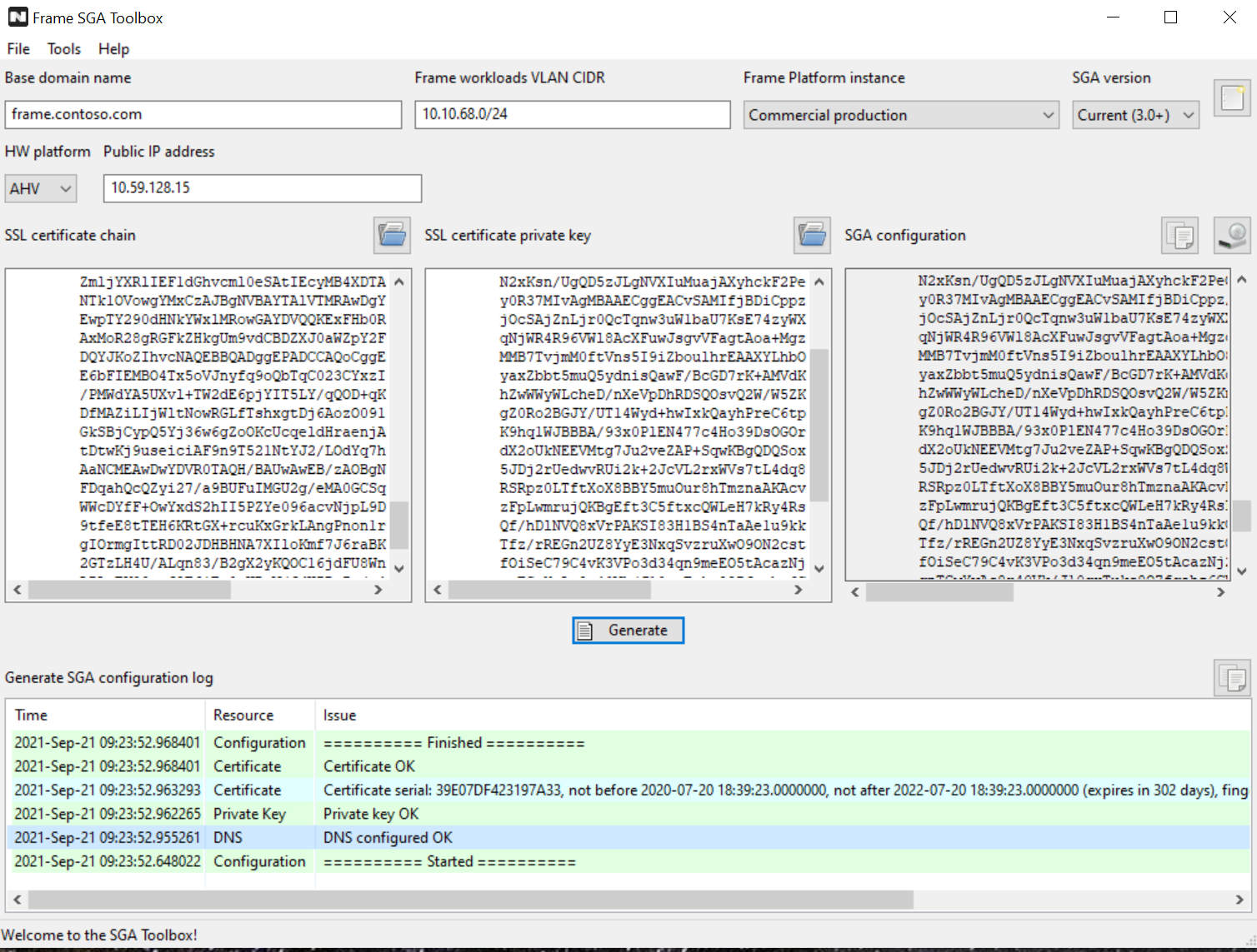 SGA Toolbox - Configuration Parameters