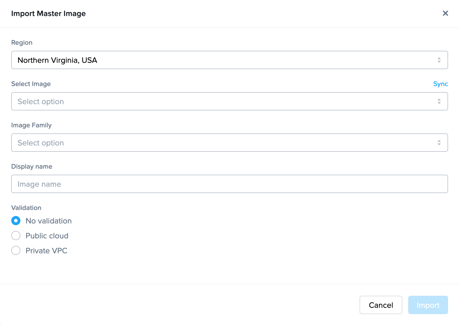 Frame Console - Import Public Cloud Template Image