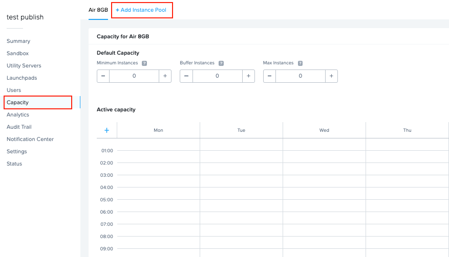 Configuring Test Publishing capacity