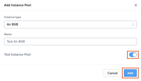 Add Test Instance Pool