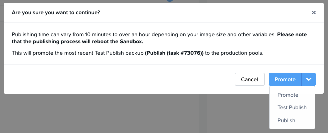 Select Test Publish from the dropdown
