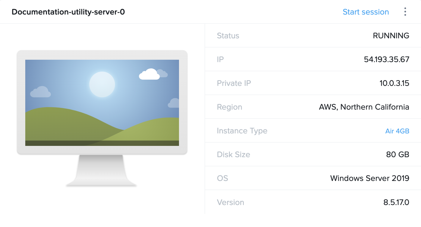 Utility Server Panel in the Dashboard