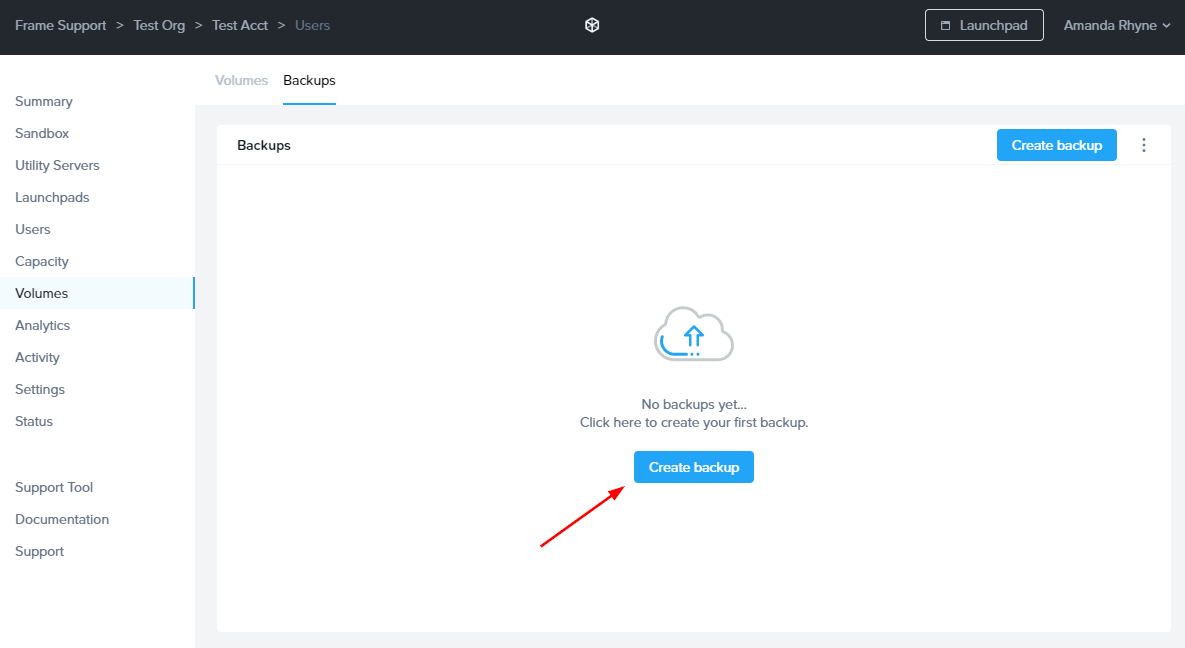 Managing manual backups from Volumes